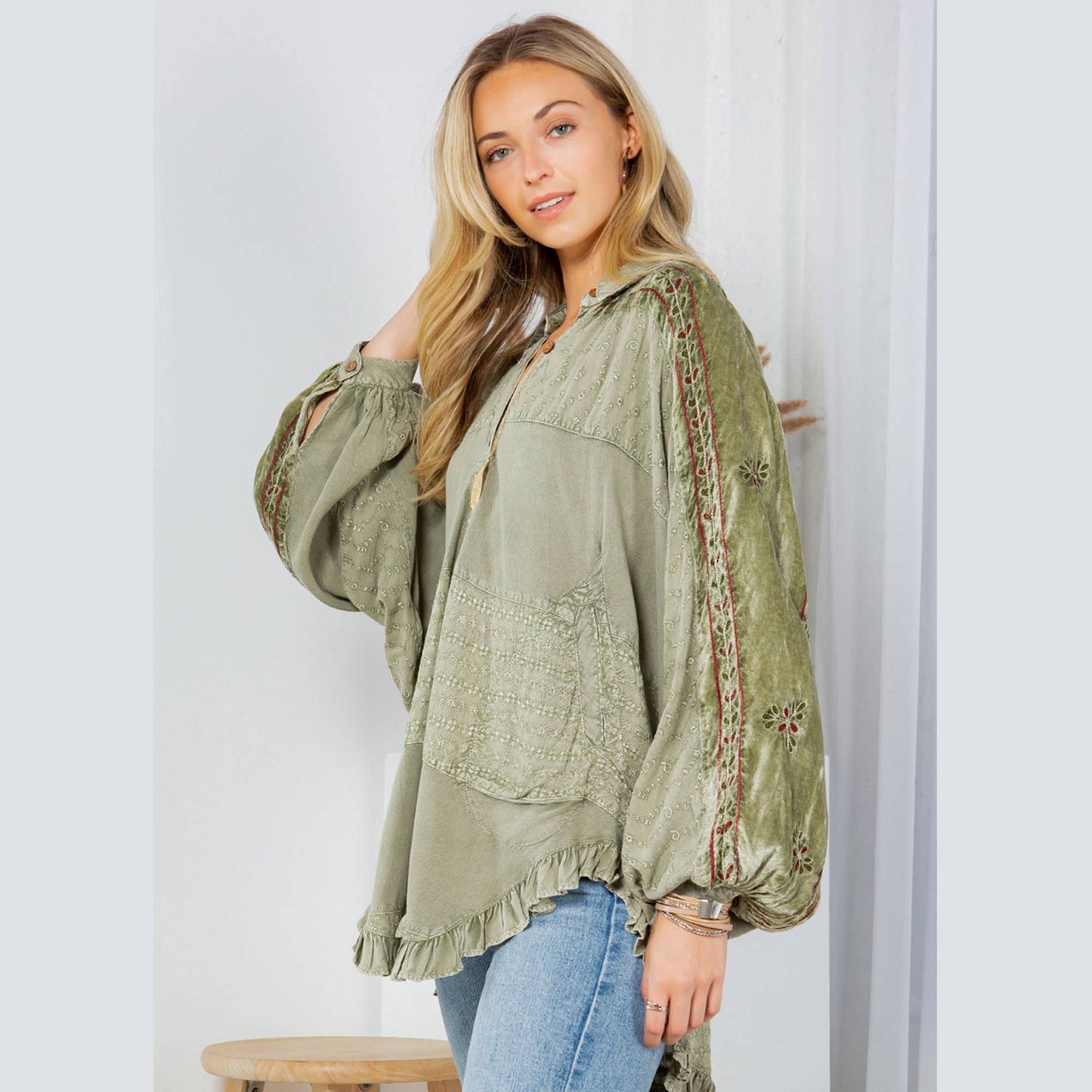 Bohemian Elegance: Stonewashed Rayon Top: Olive