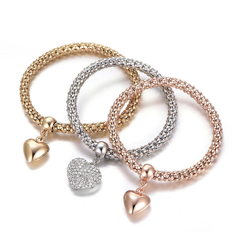 Solid Hearts Metal Bracelet: Set of 3