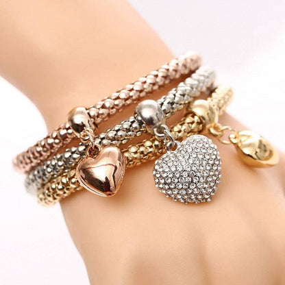 Solid Hearts Metal Bracelet: Set of 3