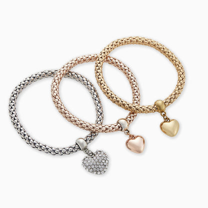 Solid Hearts Metal Bracelet: Set of 3