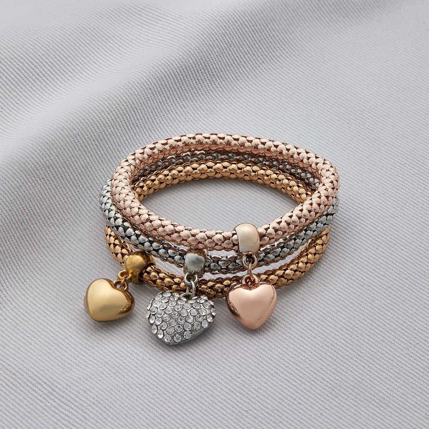 Solid Hearts Metal Bracelet: Set of 3