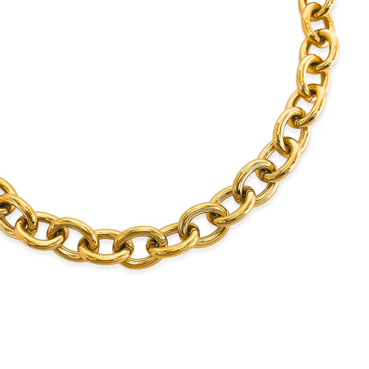 Bold Oval Water Resistant Necklace Gold Plated