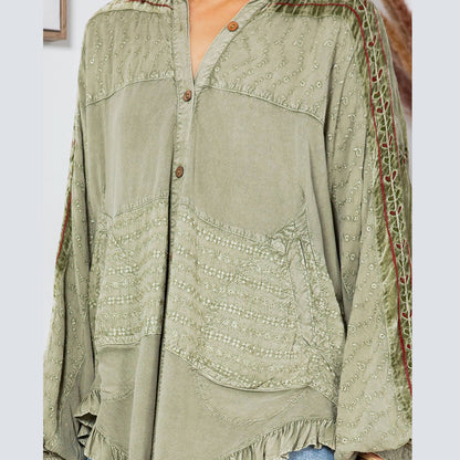 Bohemian Elegance: Stonewashed Rayon Top: Olive