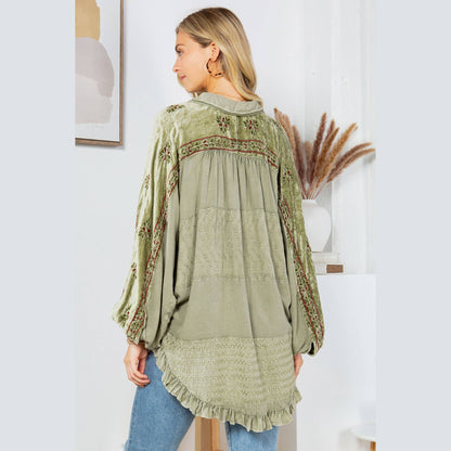 Bohemian Elegance: Stonewashed Rayon Top: Olive