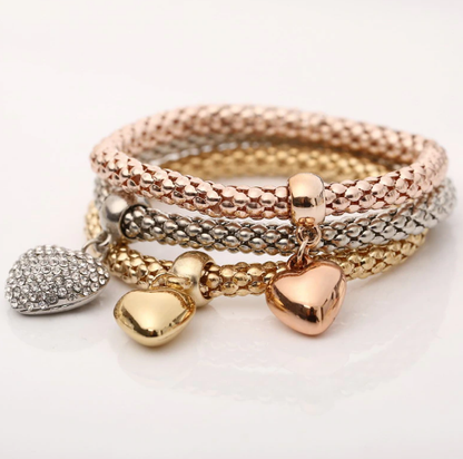 Solid Hearts Metal Bracelet: Set of 3