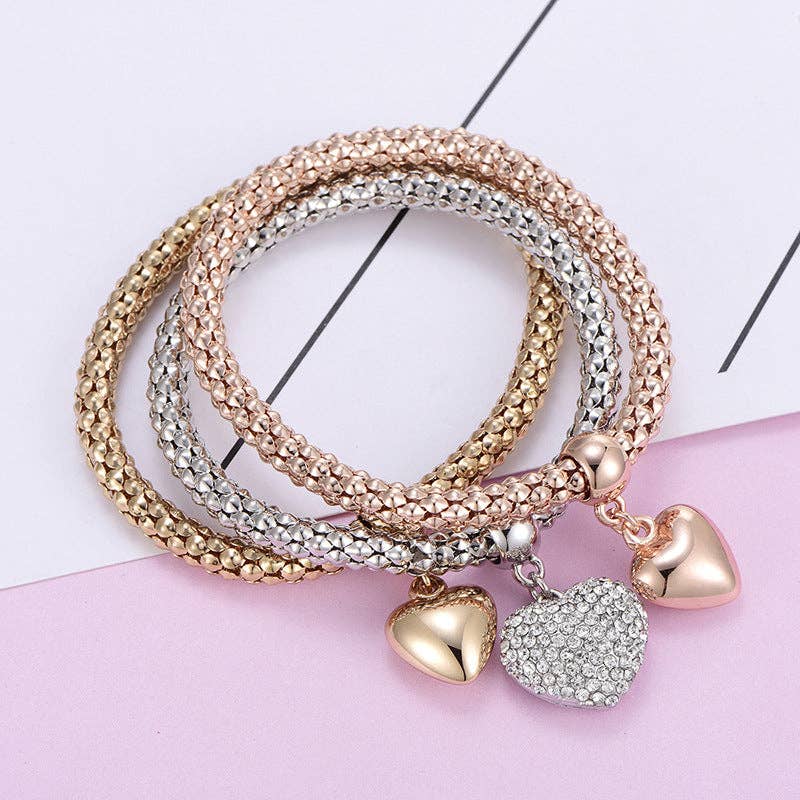 Solid Hearts Metal Bracelet: Set of 3